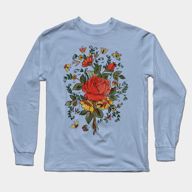 rose, flowers,butterflies and birds Long Sleeve T-Shirt by tos42